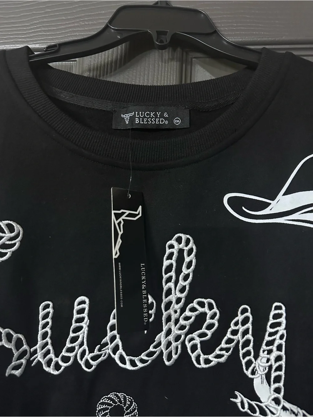 2X Lucky & Blessed Black Western Graphic Crewneck Sweater